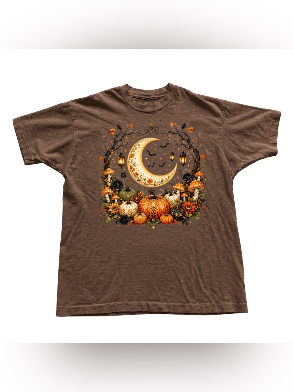 Brown Savana Halloween Moon & Pumpkin Graphic Tee
